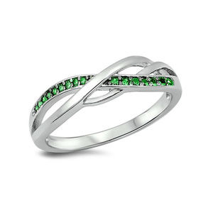 Half Eternity Infinity Ring Simulated Emerald
